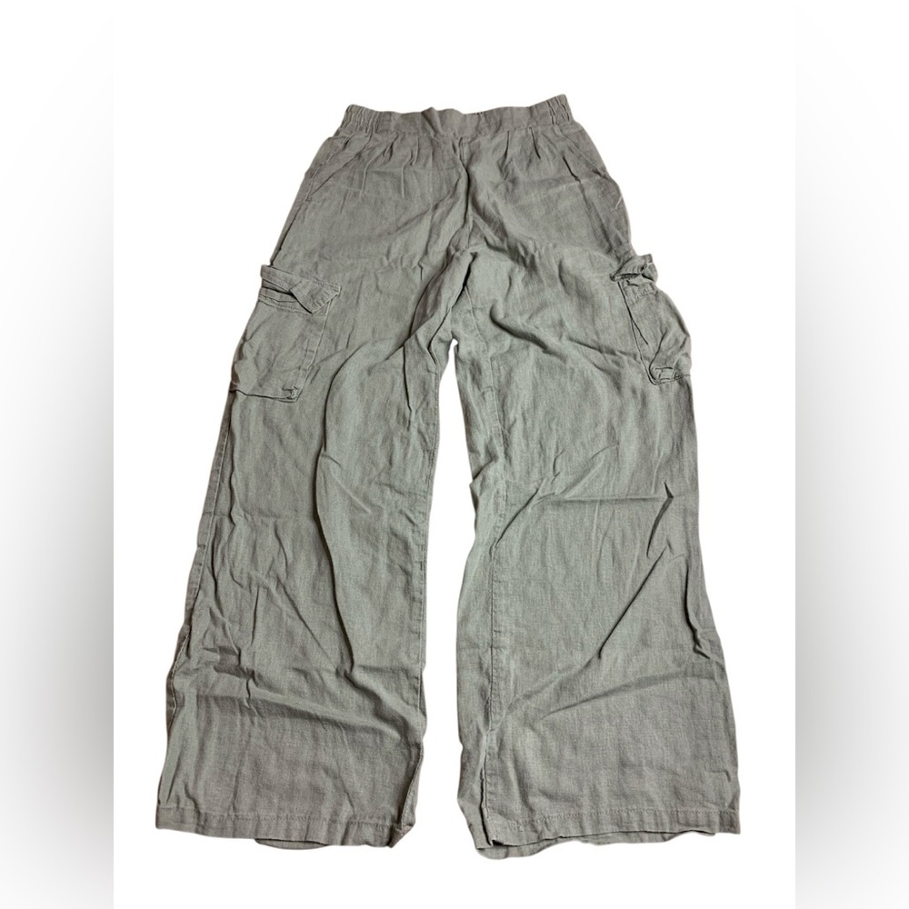 Forever 21 Sage Green Linen Blend Wide Leg Cargo Pants, Size S